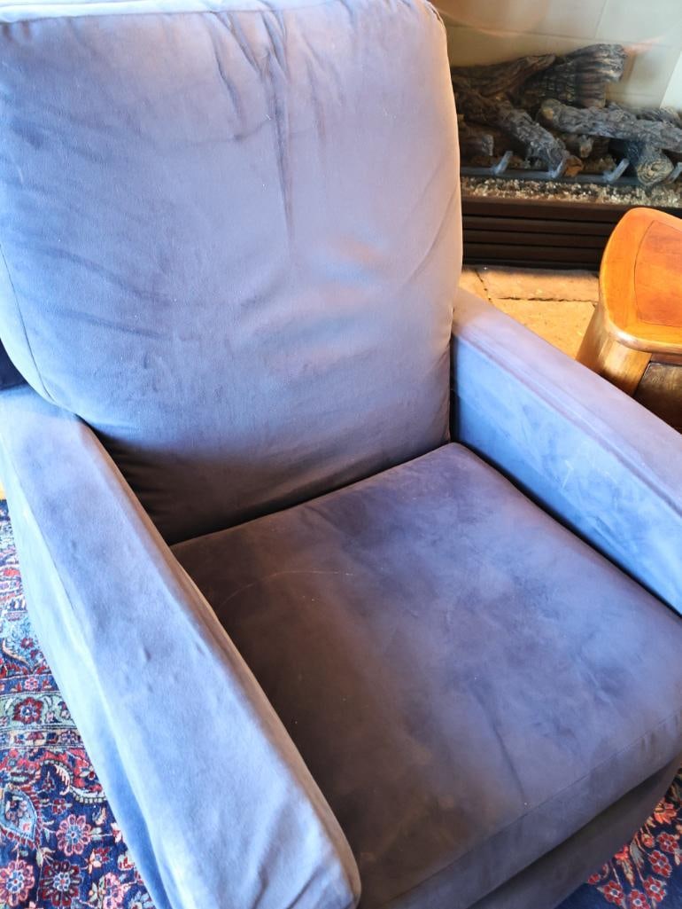 Pair La-Z-Boy Cobalt Blue Upholstered Recliners with 3-Drawer End Table - 5