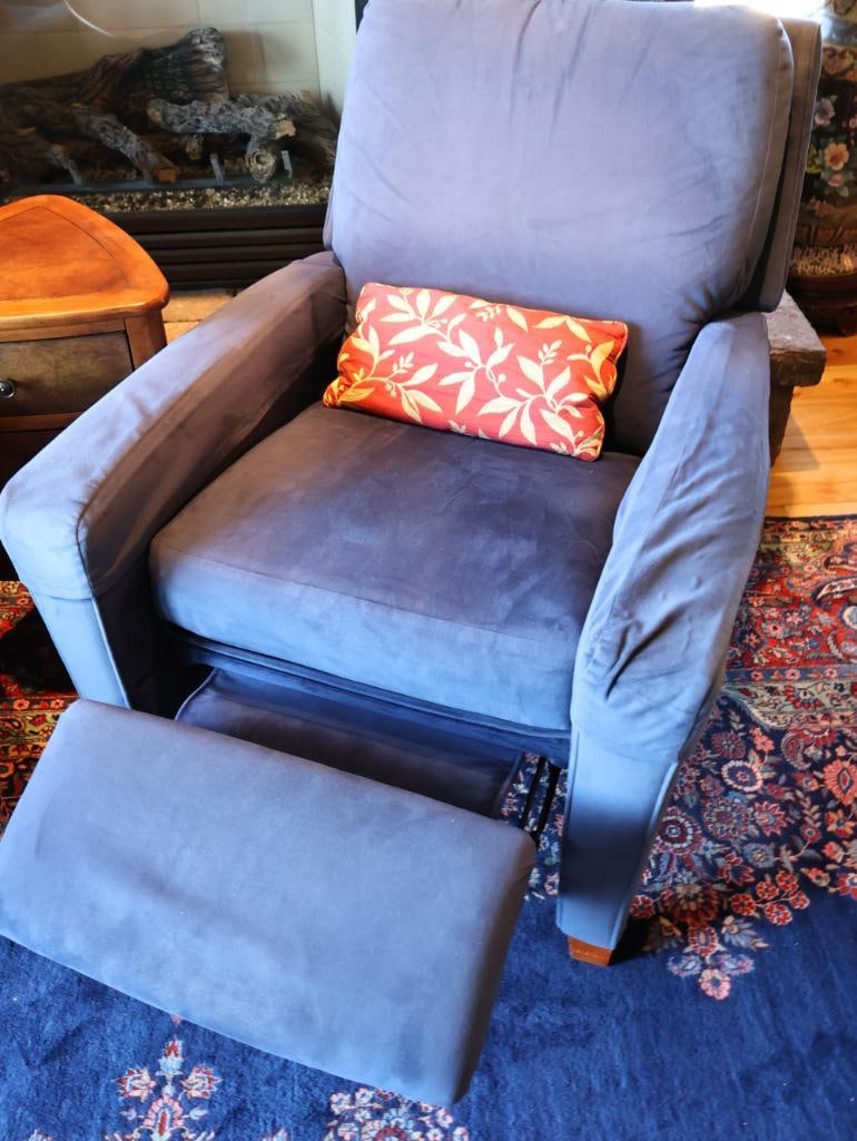 Pair La-Z-Boy Cobalt Blue Upholstered Recliners with 3-Drawer End Table - 7