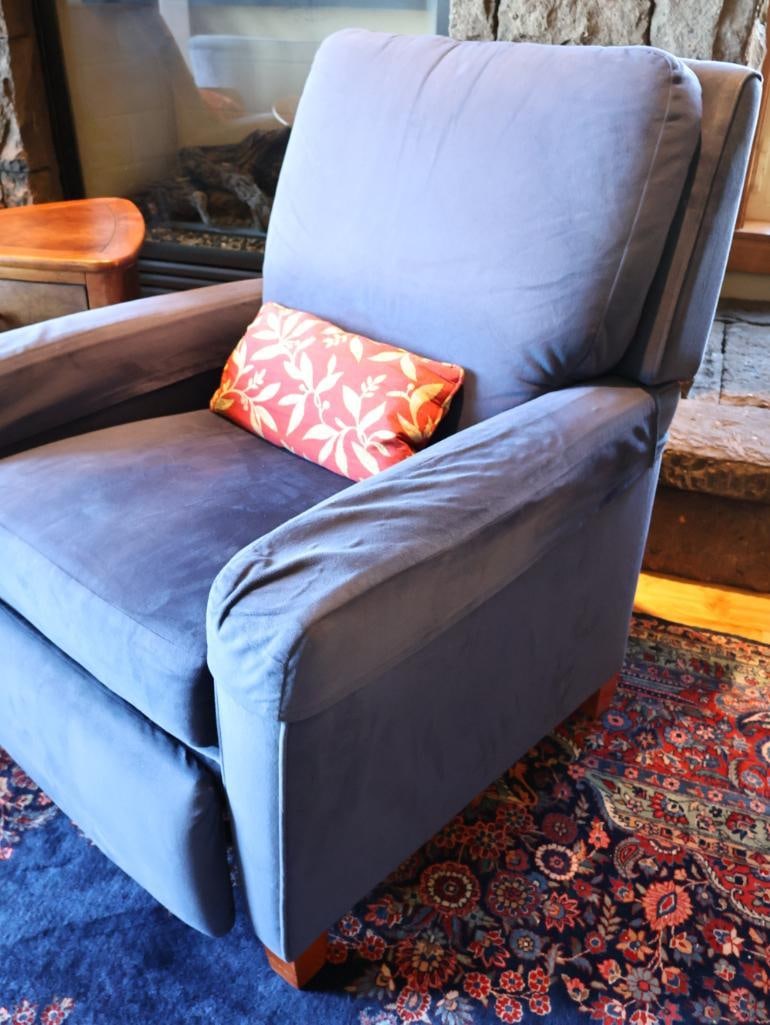 Pair La-Z-Boy Cobalt Blue Upholstered Recliners with 3-Drawer End Table - 8