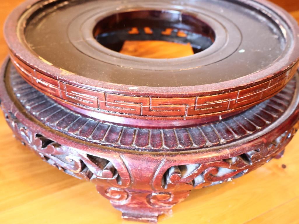 Large Chinese-Style Cloisonne Floor Vase with Carved Wood Stand - 16