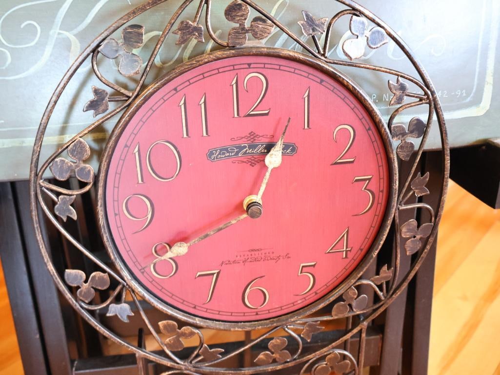 Wrought Iron Pendulum Wall Clock & Champagne Folding Tray Table Set - 2