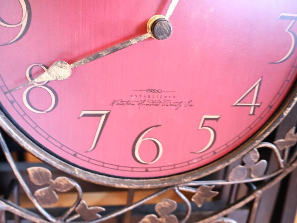 Wrought Iron Pendulum Wall Clock & Champagne Folding Tray Table Set - 4