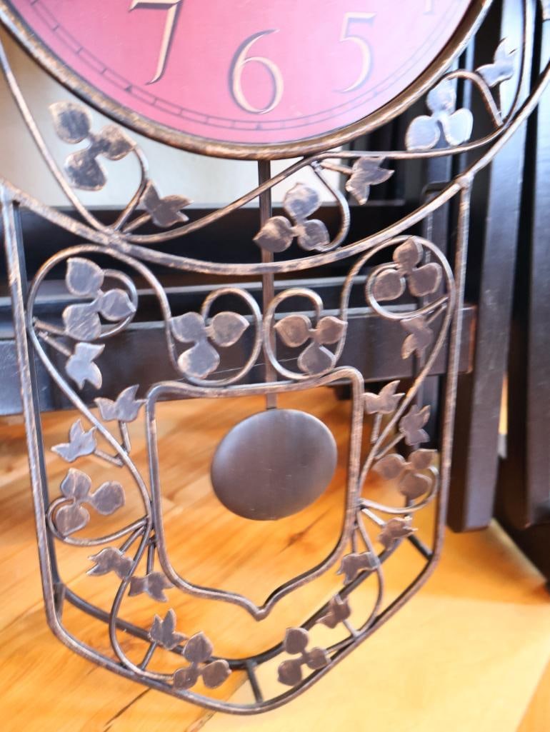 Wrought Iron Pendulum Wall Clock & Champagne Folding Tray Table Set - 5