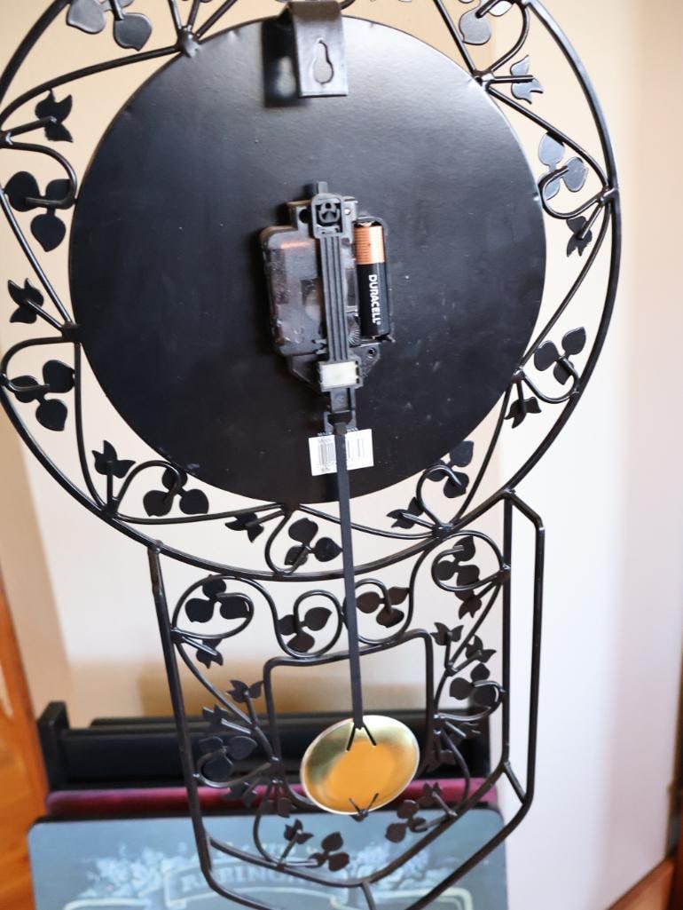 Wrought Iron Pendulum Wall Clock & Champagne Folding Tray Table Set - 6