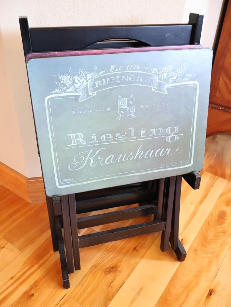 Wrought Iron Pendulum Wall Clock & Champagne Folding Tray Table Set - 7