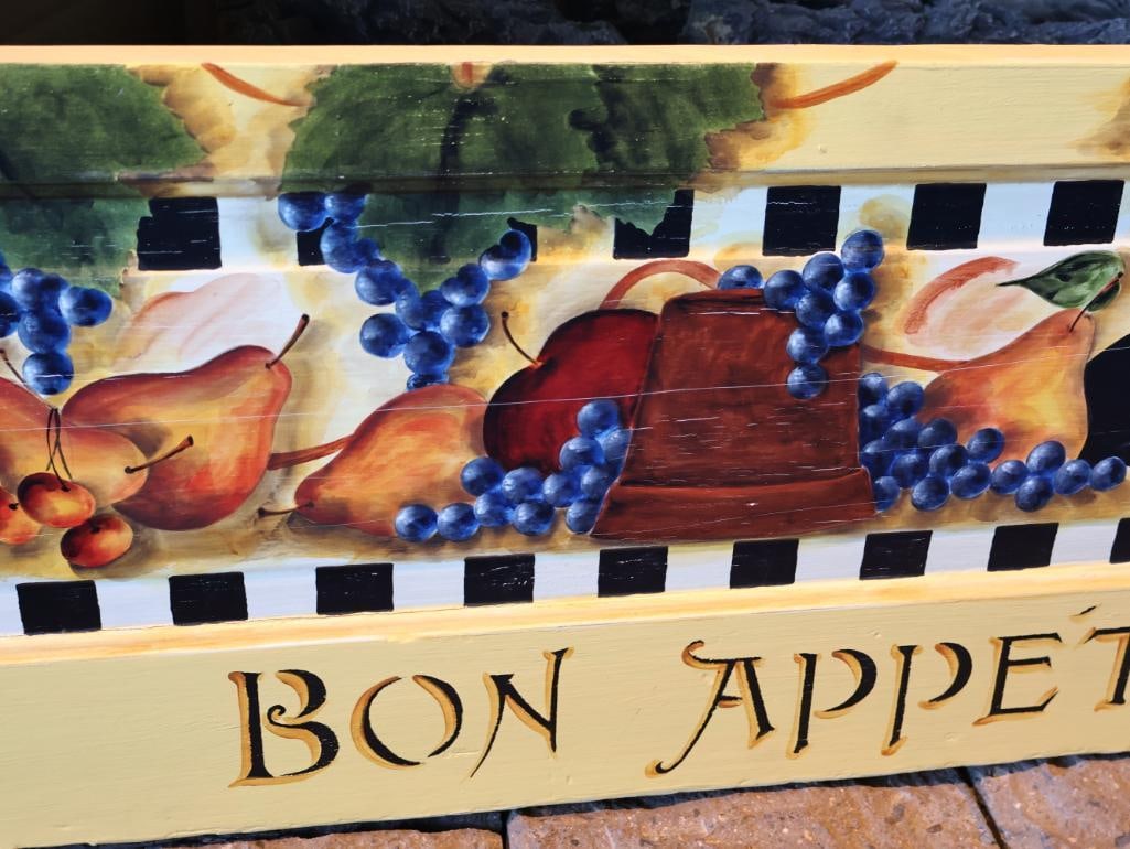 Hand-Painted Bon Appetit Wine & Fruit Wall Art - 3