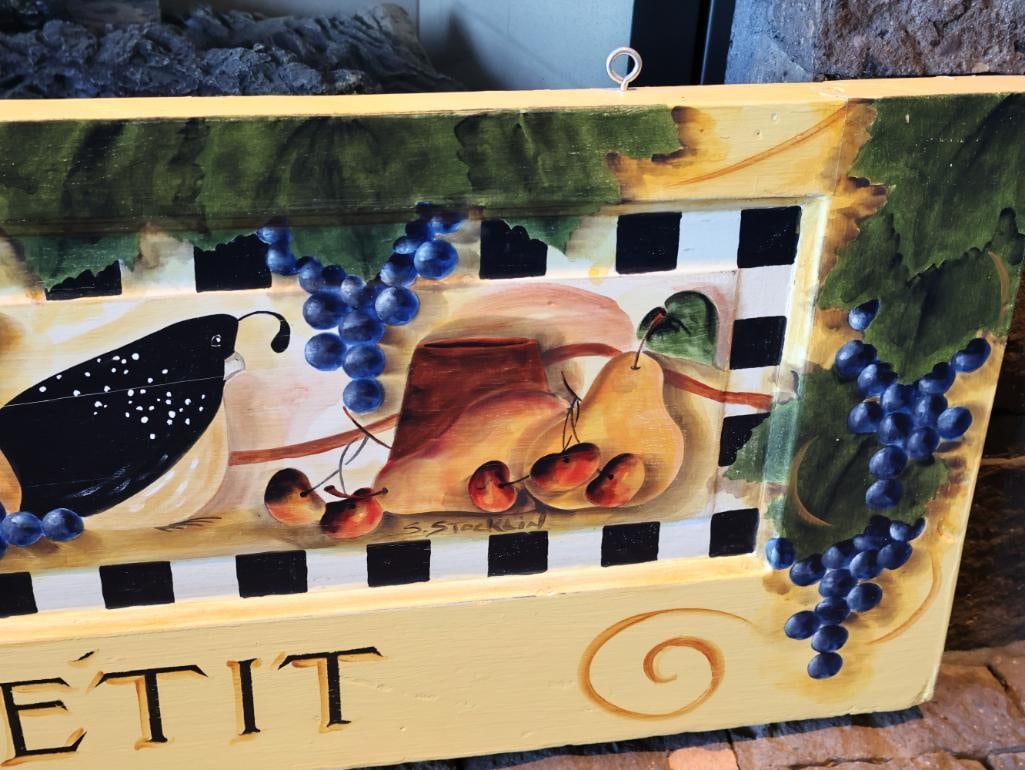 Hand-Painted Bon Appetit Wine & Fruit Wall Art - 4