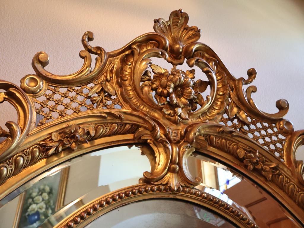 Antique Large Ornate Gilt Louis XV Revival Rococo Style Bevel Mirror - 4
