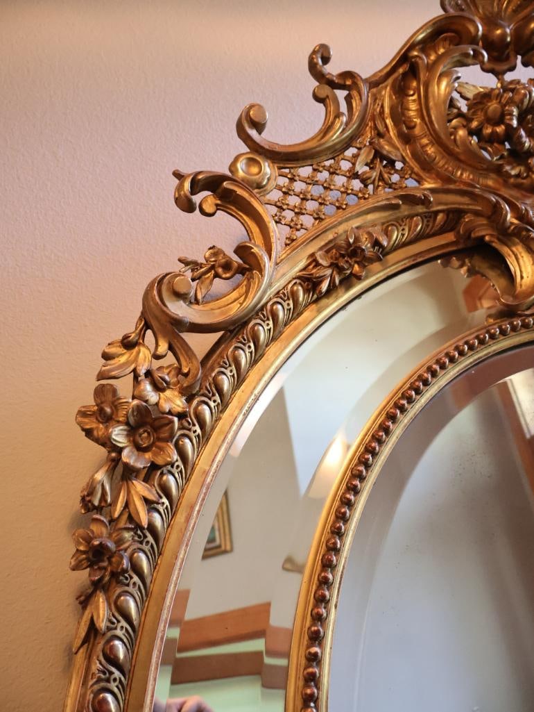 Antique Large Ornate Gilt Louis XV Revival Rococo Style Bevel Mirror - 5