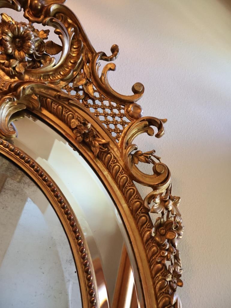 Antique Large Ornate Gilt Louis XV Revival Rococo Style Bevel Mirror - 6