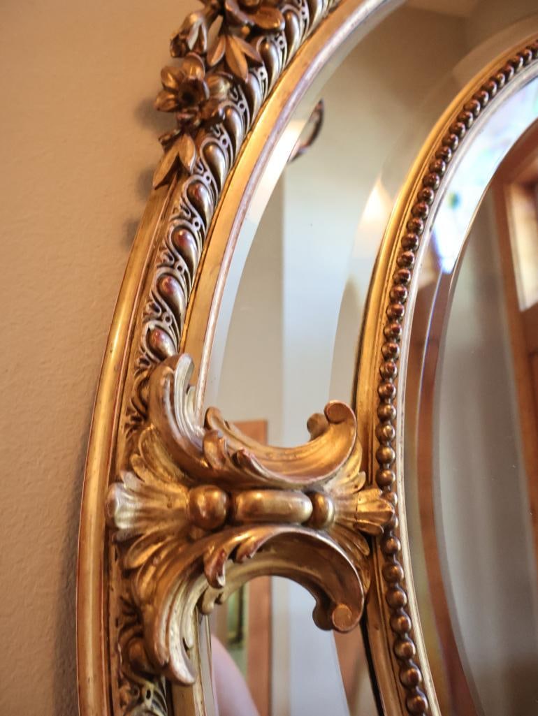 Antique Large Ornate Gilt Louis XV Revival Rococo Style Bevel Mirror - 9