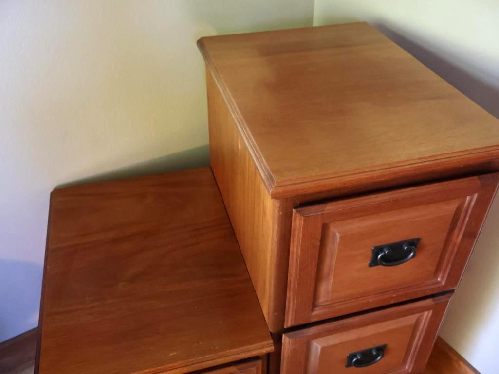 Pair of Wood Two- and Three-Drawer File Cabinets with Mission-Style Hardware - 2