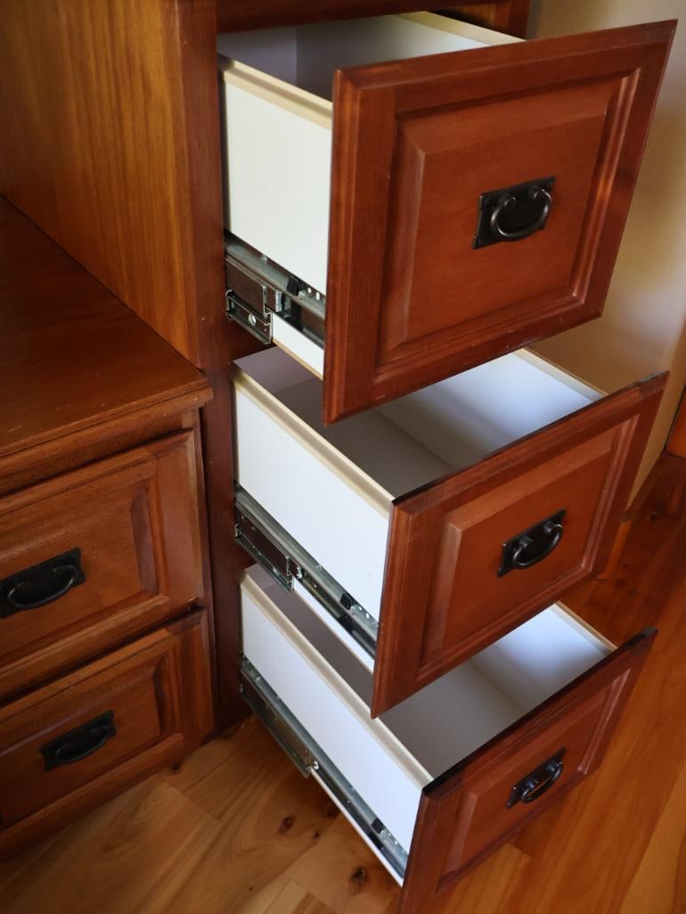 Pair of Wood Two- and Three-Drawer File Cabinets with Mission-Style Hardware - 5