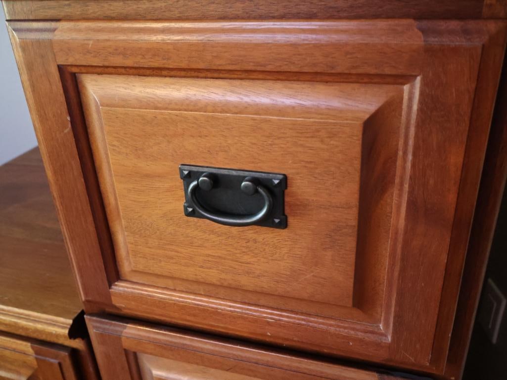 Pair of Wood Two- and Three-Drawer File Cabinets with Mission-Style Hardware - 9