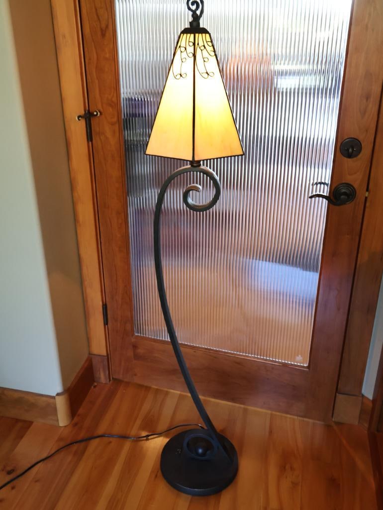 Quoizel Art Nouveau-Style Iridescent Glass and Wrought Iron Floor Lamp - 2
