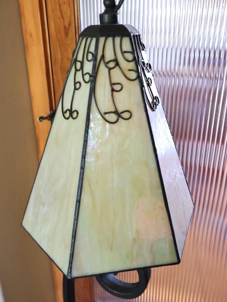 Quoizel Art Nouveau-Style Iridescent Glass and Wrought Iron Floor Lamp - 4