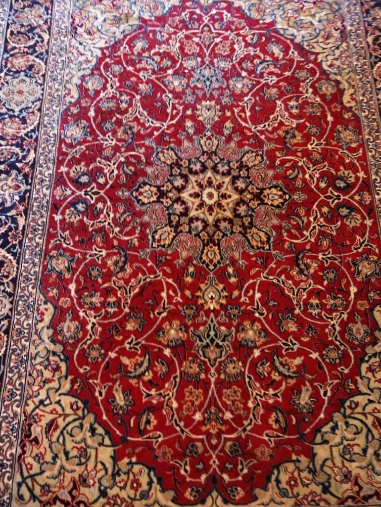 Persian-Style Floral Medallion Area Rug, Red and Navy - 2