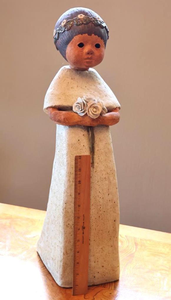 Signed Studio Pottery Ceramic Woman with Flowers Sculpture - 2