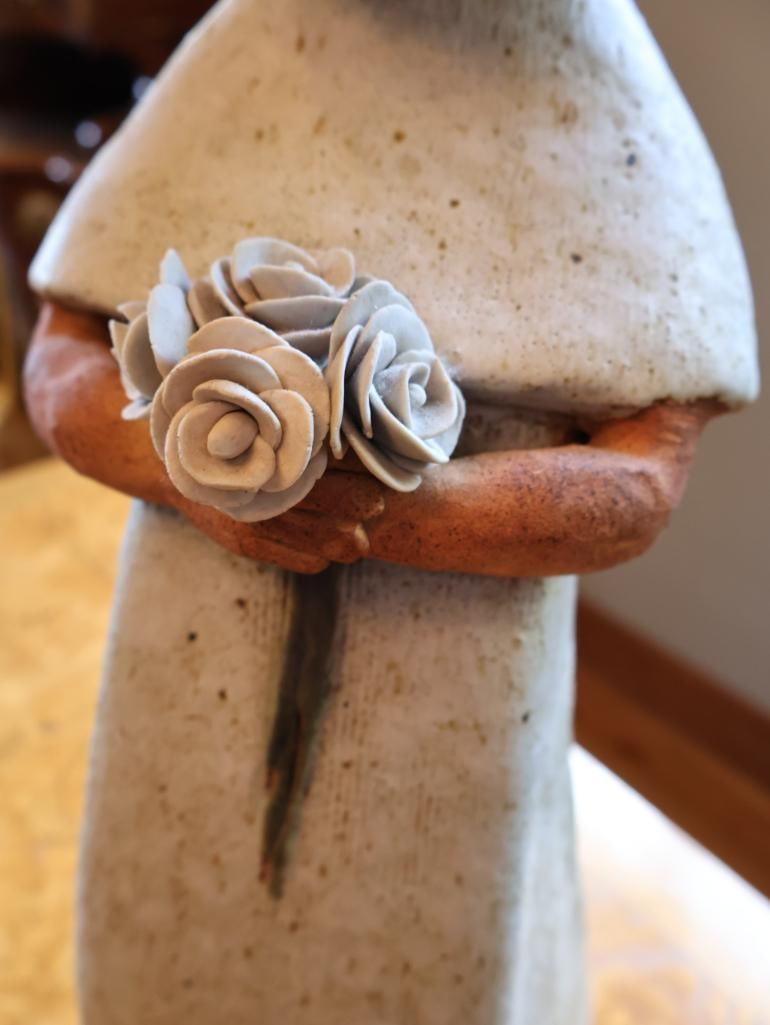 Signed Studio Pottery Ceramic Woman with Flowers Sculpture - 5