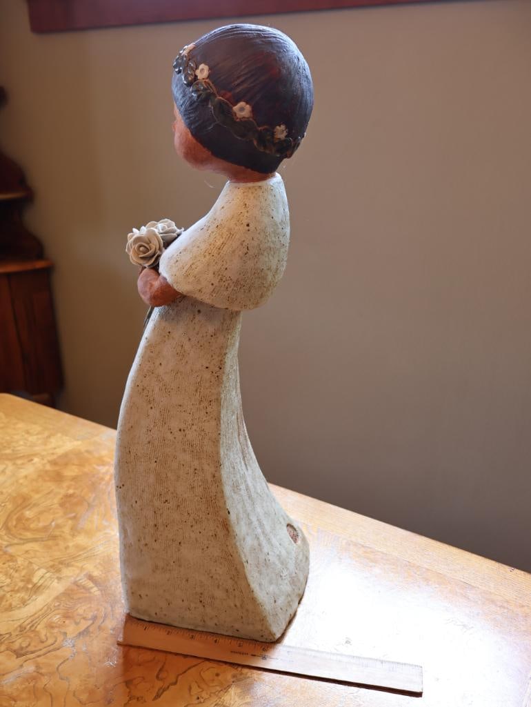 Signed Studio Pottery Ceramic Woman with Flowers Sculpture - 6