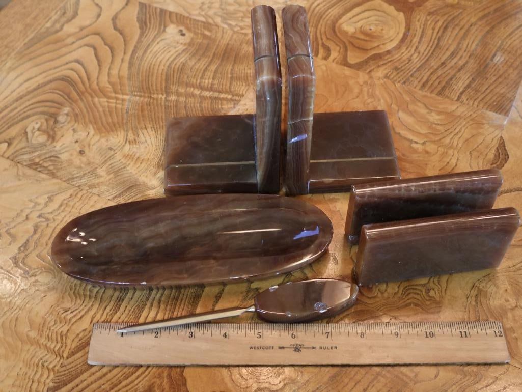 Vintage Karstadt Banded Onyx Desk Set - 2