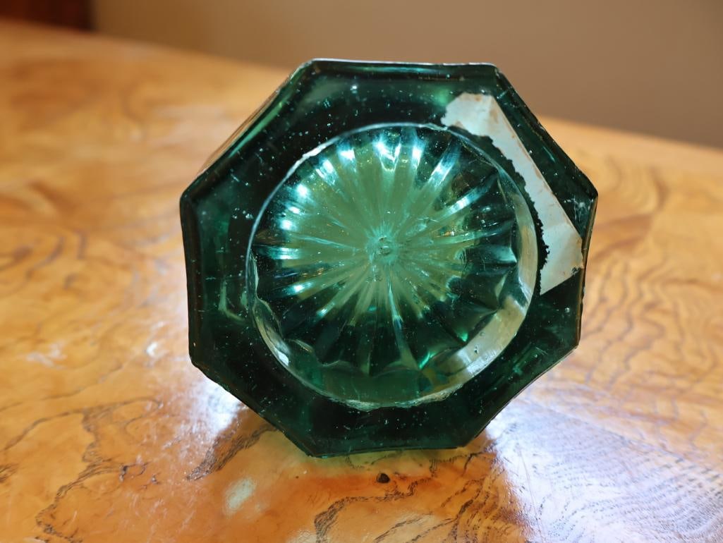 Vintage Emerald Green Glass Hinged Inkwell with Metal Mount - 5