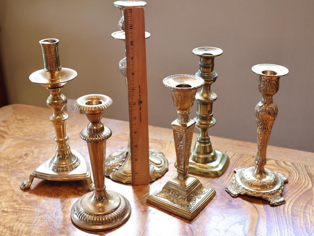 Assorted Vintage Brass and Metal Candlestick Holders - 3