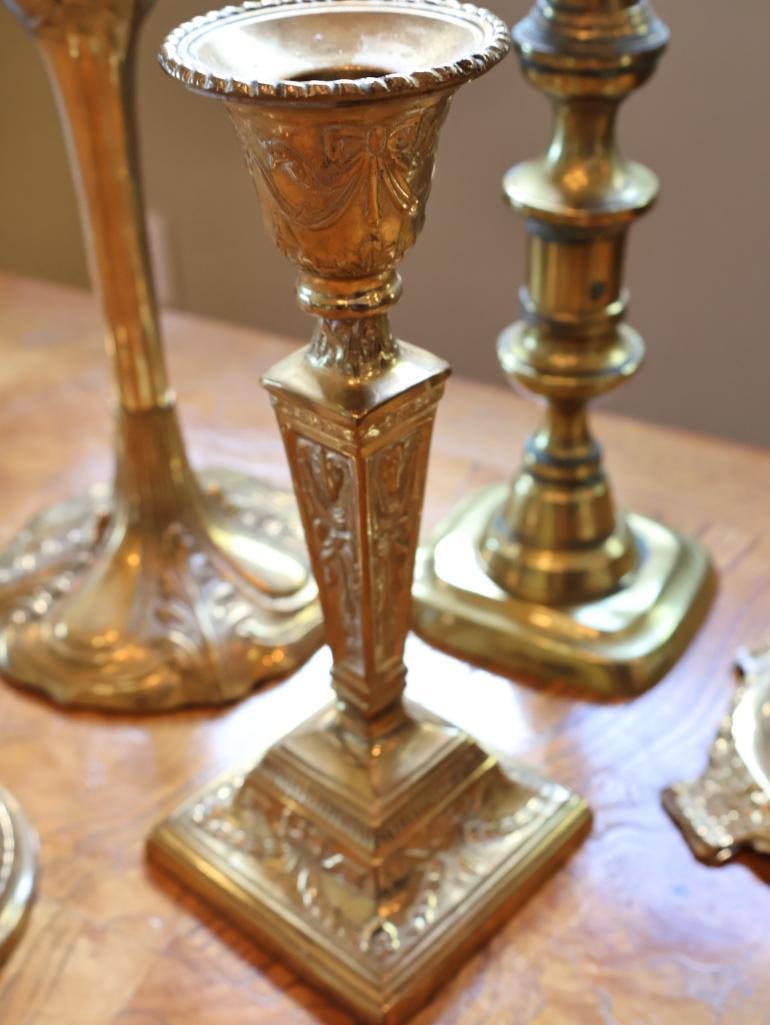 Assorted Vintage Brass and Metal Candlestick Holders - 5