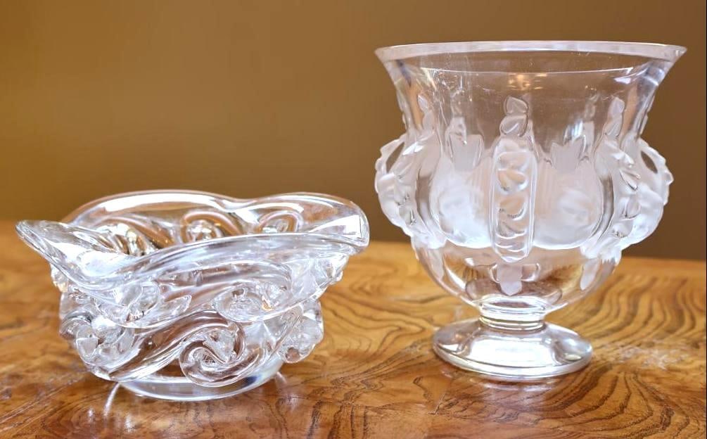 Lalique France Frosted Crystal Bird Vase ad Heavy Clear Sculptural Bowl (1 of 11)