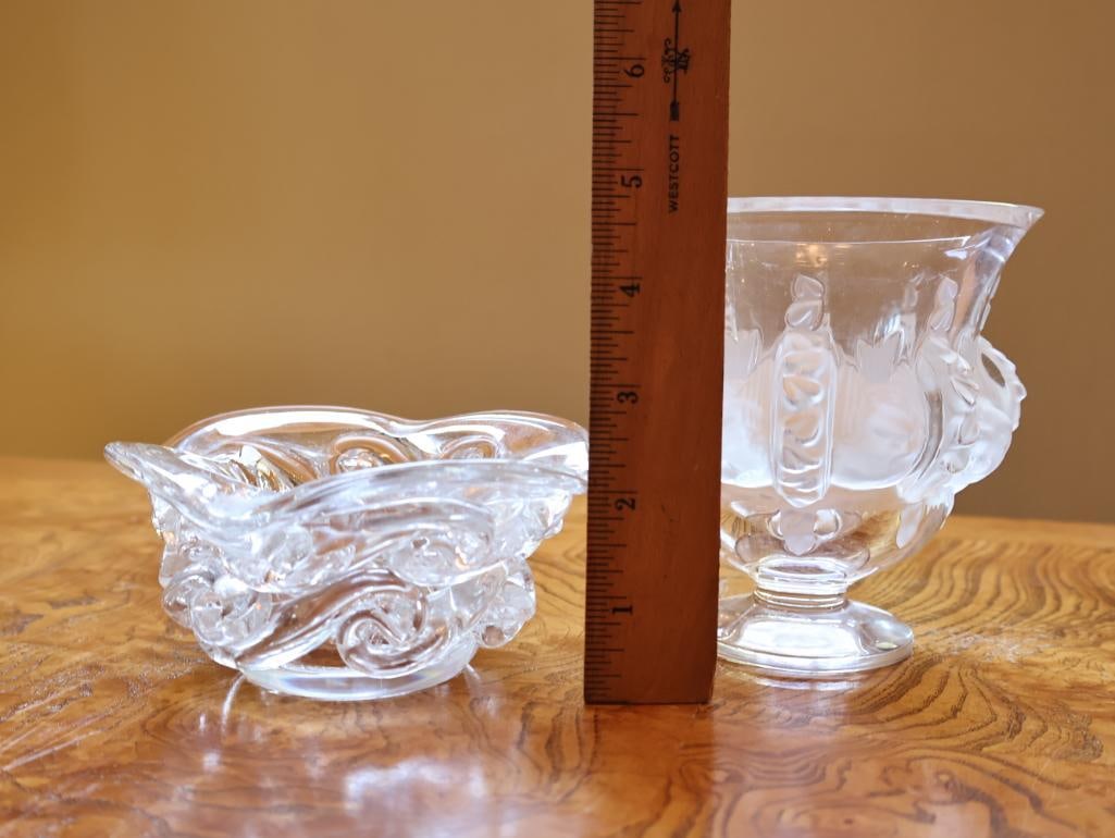 Lalique France Frosted Crystal Bird Vase ad Heavy Clear Sculptural Bowl - 2