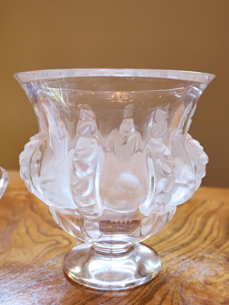Lalique France Frosted Crystal Bird Vase ad Heavy Clear Sculptural Bowl - 3