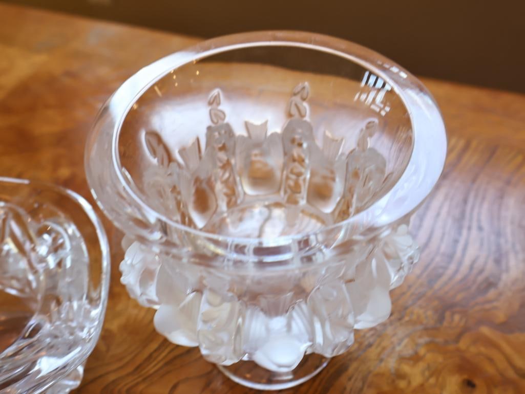 Lalique France Frosted Crystal Bird Vase ad Heavy Clear Sculptural Bowl - 4