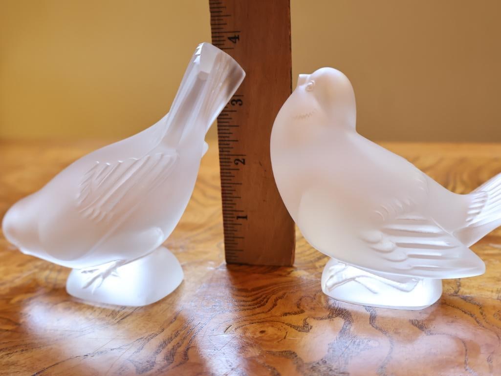 Pair of Lalique France Frosted Crystal Bird Figurines - 2