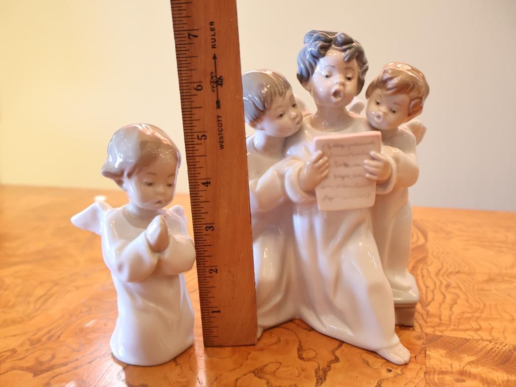 Pair of Lladro Porcelain Angel Figurines Choir & Praying Angel - 2