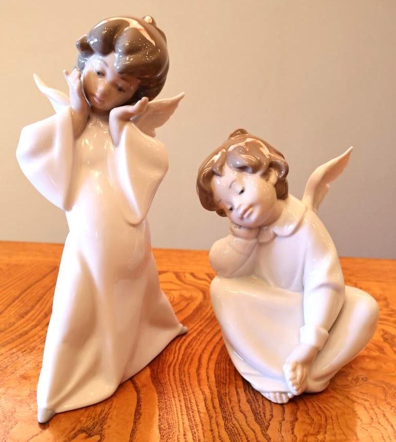 Pair of Lladro Porcelain Angel Figurines Resting and Standing Angels (1 of 8)