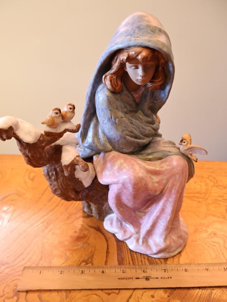 Lladro Winter Girl with Birds Porcelain Figurine - 3