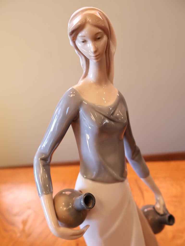 NAO by Lladro Woman Carrying Water Jugs Porcelain Figurine - 3