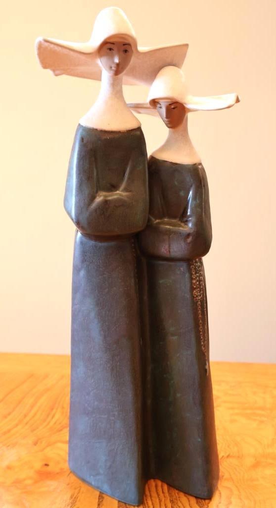Lladro Two Nuns / Sisters Porcelain Figurine Matte Finish: Marked Lladro, Hand Made in Spain to underside. Measures approximately 11" H.