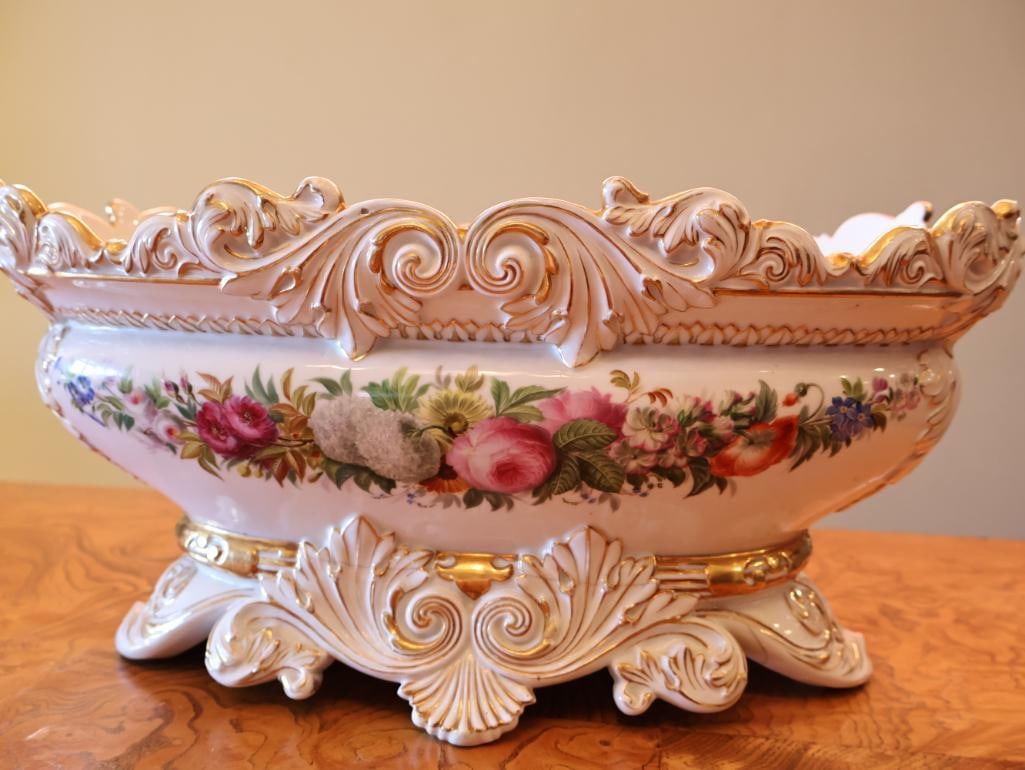 Large Rococo Revival Porcelain Floral Centerpiece / Flower Frog with Gilt Decoration - 13