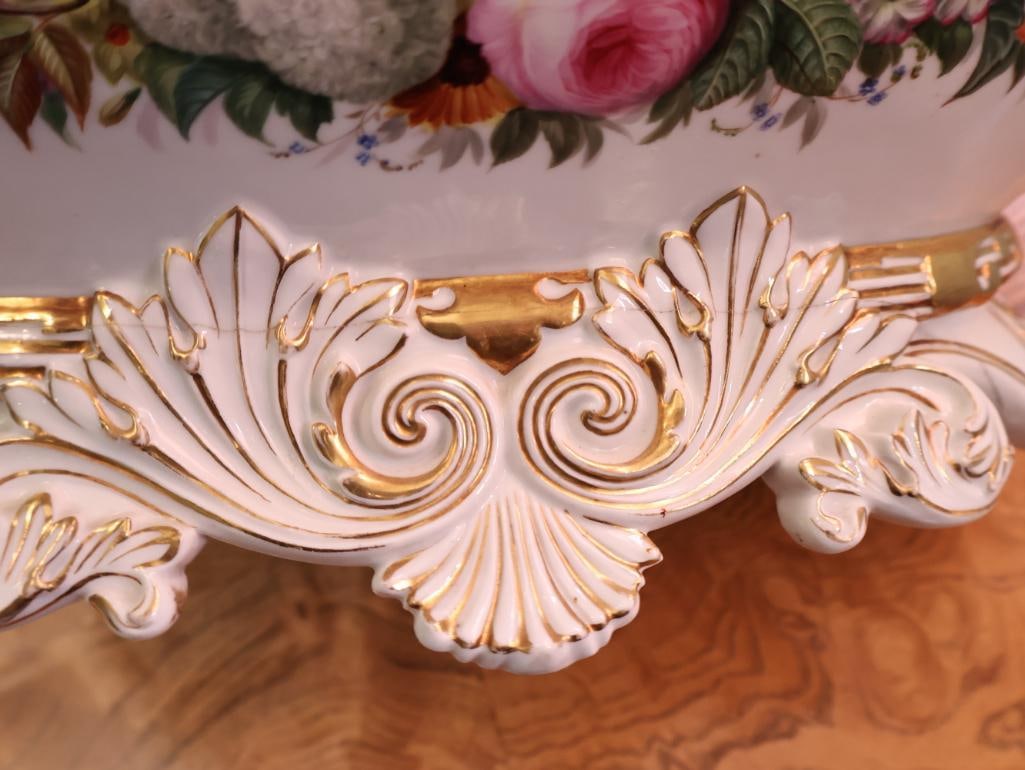 Large Rococo Revival Porcelain Floral Centerpiece / Flower Frog with Gilt Decoration - 14