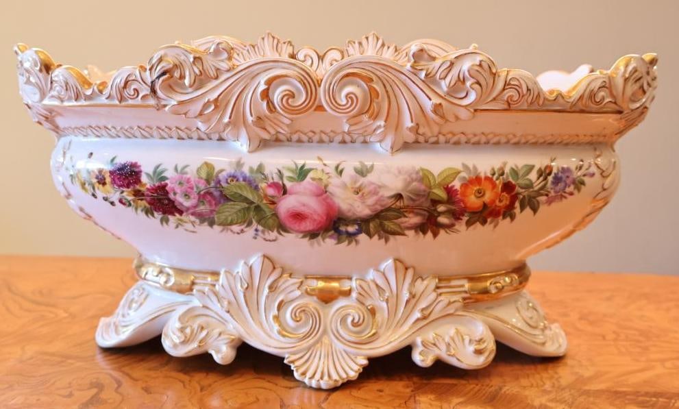 Large Rococo Revival Porcelain Floral Centerpiece / Flower Frog with Gilt Decoration - 3