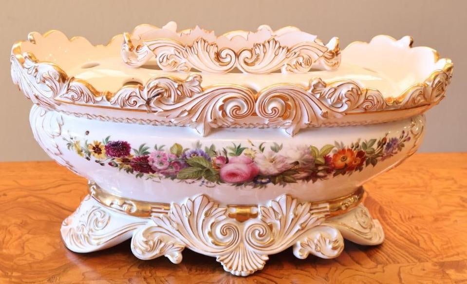 Large Rococo Revival Porcelain Floral Centerpiece / Flower Frog with Gilt Decoration - 4