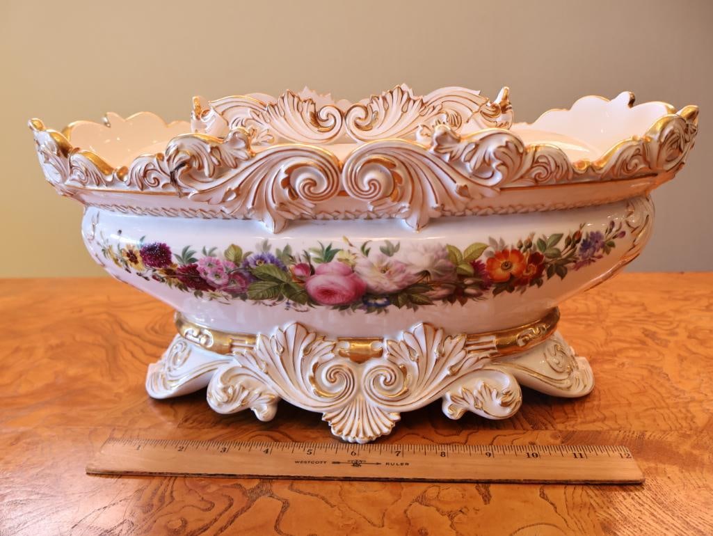 Large Rococo Revival Porcelain Floral Centerpiece / Flower Frog with Gilt Decoration - 5