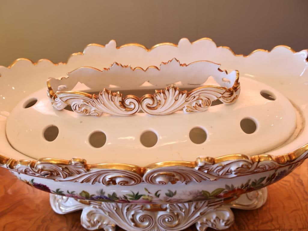 Large Rococo Revival Porcelain Floral Centerpiece / Flower Frog with Gilt Decoration - 6