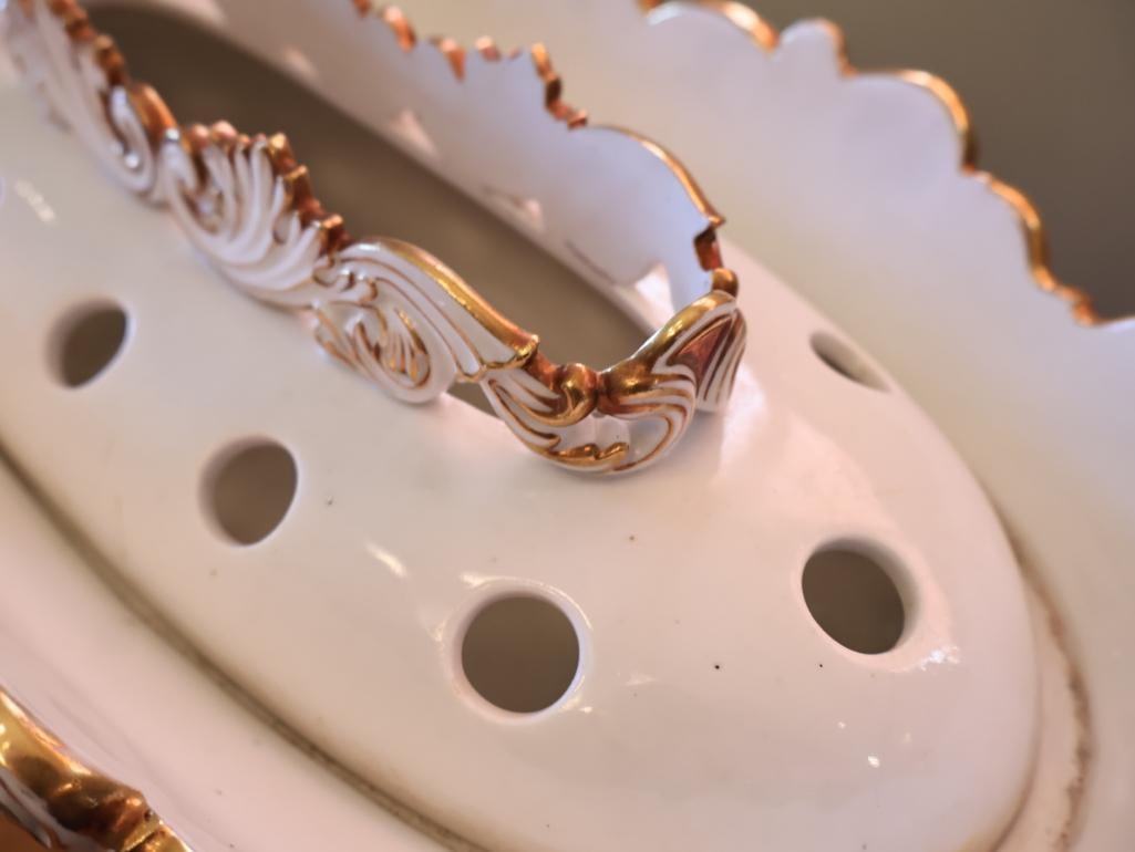 Large Rococo Revival Porcelain Floral Centerpiece / Flower Frog with Gilt Decoration - 8