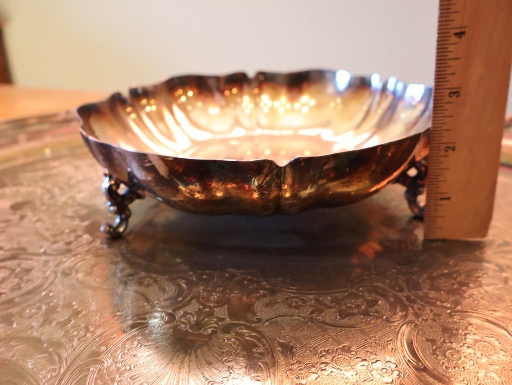 Collection Silverplate Platters including Two with Glass Inserts - 10