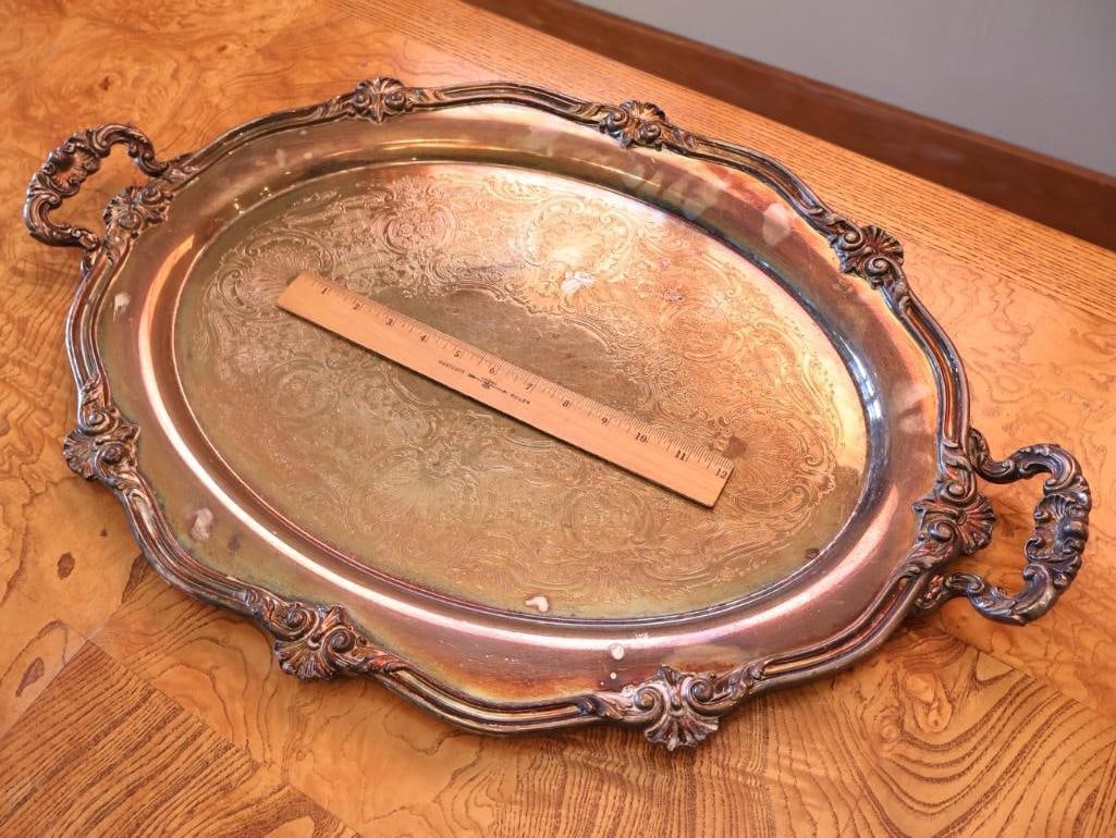 Collection Silverplate Platters including Two with Glass Inserts - 11
