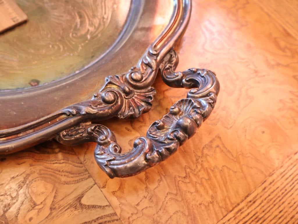 Collection Silverplate Platters including Two with Glass Inserts - 12