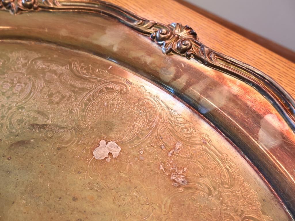 Collection Silverplate Platters including Two with Glass Inserts - 13