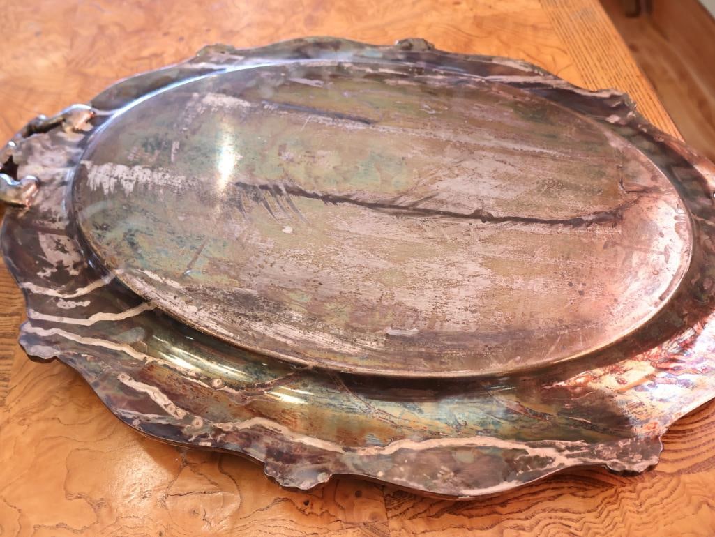 Collection Silverplate Platters including Two with Glass Inserts - 14